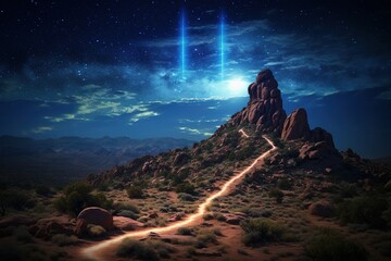 Wall Mural - glowing spaceship trail against the milky way