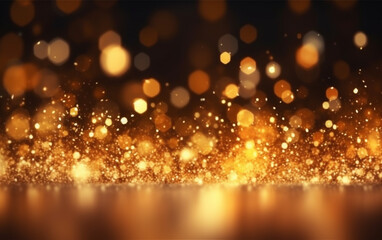 Abstract background with gold bokeh effect. christmas. sparkling magical dust particles. magic