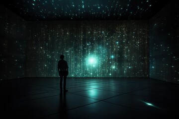 Wall Mural - holographic star map in a dark room