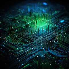 Close-up of electronic circuit board. illustration style, Technology and science background., Generative AI illustration