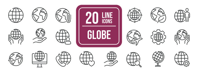 Wall Mural - globe simple minimal thin line icons. related earth, globe, environment, communication. editable str