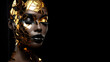 canvas print picture - Afroamerikanisches Model Gesicht mit Gold Taping Mosaik Muster im Gesicht Nahaufnahme, ai generativ