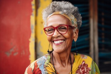 Wall Mural - Portrait of a smiling senior african american woman in eyeglasses.