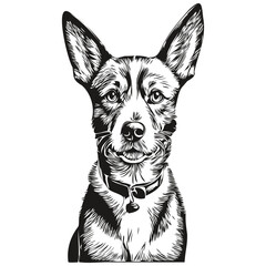 Wall Mural - Basenji dog engraved vector portrait, face cartoon vintage drawing in black and white realistic breed pet