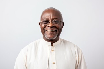 Wall Mural - Portrait photography of a satisfied Nigerian black man in his 60s wearing a chic cardigan against a white background 