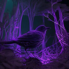 Wireframe Bird With Forest Background, AI Generated Image