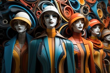 Poster - A group of mannequins dressed in different colors. Generative AI. Visualization of gender spectrum