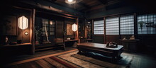 A Traditional Japanese Old Room. Japanese Washitsu With Ornaments.  Hand-edited Generative AI. 