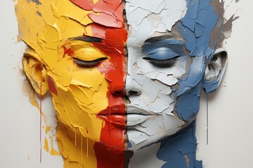 Wall Mural - A close up of a person's face with paint on it. Generative AI. Visualization of gender spectrum