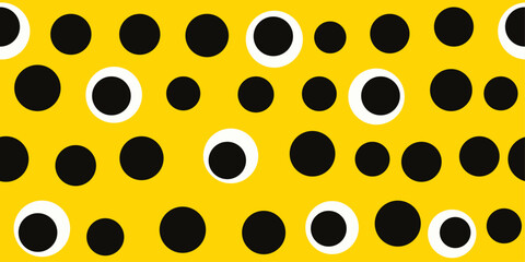 Leinwandbilder - Black circles on a yellow background. Vector pattern of circles.