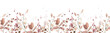 © satika - Watercolor painted seamless border. Orange and pink autumn wild flowers, branches, leaves and twigs. Isolated clipart.