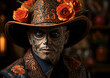 man dressed and masked to celebrate day of the dead . dia de los muertos . Generative AI