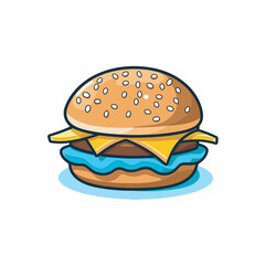 Sticker - Vector of a delicious hamburger with cheese and lettuce on a plate