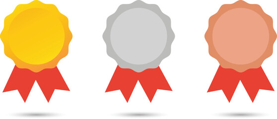 gold, silver, and bronze medal with stars. trophy with red ribbon. suitable for design elements of a