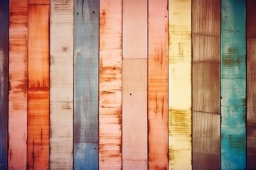 Wall Mural - A background of colourful wooden boards in vintage look.