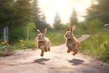 A Pair Of Rabbits Running