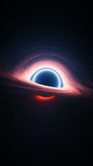 Wall Mural - Giant singularity in outer cosmos. Vertical 3D illustration astrology background. Interstellar black hole with glowing rotating accretion disk. Background cosmos of wormhole warped in curved space.