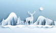 Reindeer with christmas tree and snow