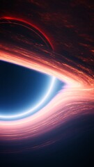Wall Mural - Supermassive singularity in outer cosmos. Interstellar black hole with gravitational forces warping space. Vertical 3d illustration wallpaper background. Close-up of event horizon and accretion disk.