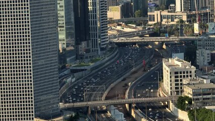 Wall Mural - Tel Aviv Ayalon road aerial drone view 4k