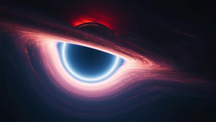 Wall Mural - Interstellar black hole in outer cosmos. Giant singularity with glowing rotating accretion disk. Concept 3d animation tracking wide shot. Cosmos around wormhole warps in curved space and space-time.