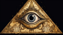All-Seeing Eye Of God In Triangle Ancient, Generative Ai