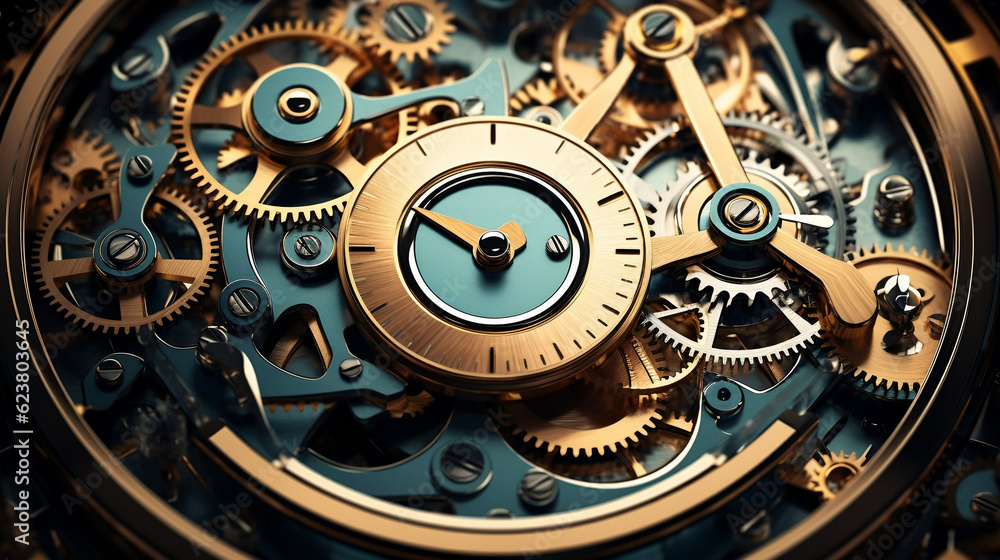 Gears and cogs in clockwork watch mechanism, Generative Ai Stock ...