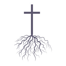 Christian Cross With Roots. Christianity Concept Illustration.