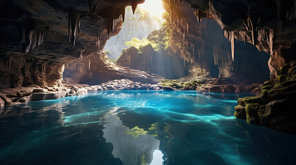 Wall Mural - The pool is inside an underground cave