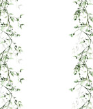 Fototapeta Panele - Watercolor painted greenery seamless frame. Green wild plants, branches, leaves and twigs. Isolated clipart.