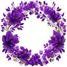 Wreath Of Purple Crocus Flowers On White Background. Vector Illustration.