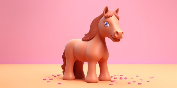 Little horse cute animal clay cartoon animation, AI Generated