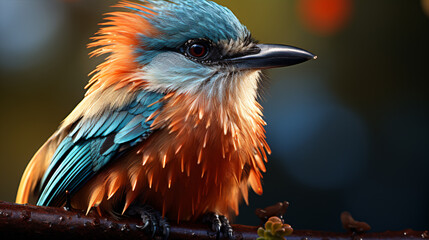 Colombian Blue-crowned Motmot, its vibrant plumage glistening in the sunlight. The bird's striking blue crest and tail feathers.
