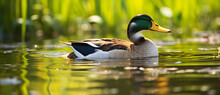 A Duck Is Swimming On The Lake Generated By AI