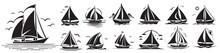 Boat, Ship, Sailboat Black Vector Illustration Silhouette Laser Cutting