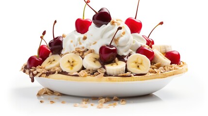 Canvas Print - banana split on white background, with generative ai