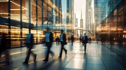 Poster - business people in the city business center abstract background blur motion, with generative ai