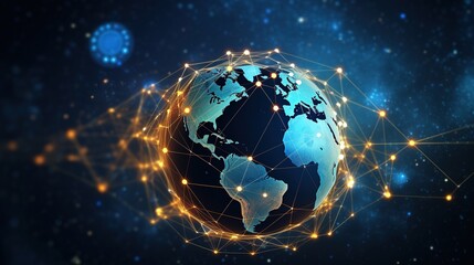  Earth globe, futuristic technology theme background with circles and lines. Concept of internet with generative ai
