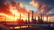 Oil and gas refinery plant or petrochemical industry on sky sunset background, with generative ai