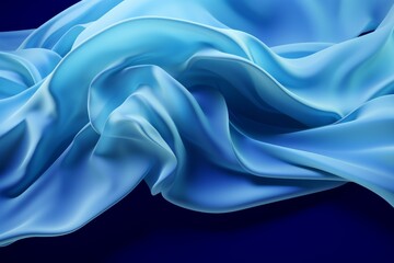 abstract blue background with smooth wavy silk or satin texture. 3d render illustration