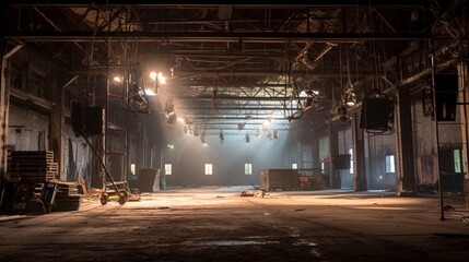  Live stage production in an old warehouse, Generative AI.