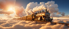 A 3d Photo Of A Train Traveling In The Clouds Generated By AI