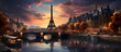 a painting of the eiffel tower in paris with a beautiful sunset Generated by AI