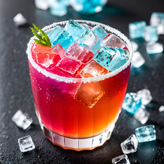 Wall Mural - Red and blue cocktail with ice cubes