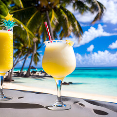 Wall Mural - Piña colada on a tropical beach