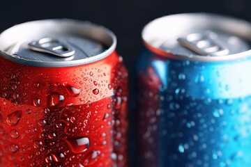 Poster - colored tin cans with water drops.