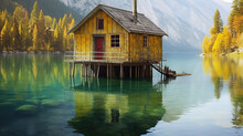 Lake Obersee With Boat House In Summer. Generative Ai