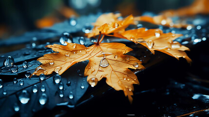 Wall Mural - Maple Magic: Rain-kissed Elegance, created with Generative AI Technology