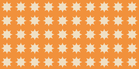 Wall Mural - Vintage abstract background in mid century style. Simple retro geometric seamless pattern on orange backdrop. Trendy groove design template. Horizontal vector illustration