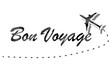 Bon Voyage text with black airplane. Lettering bon voyage word.